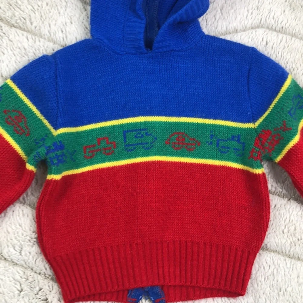 Vintage Osh Kosh Hooded Zipper Sweater Truck Knit